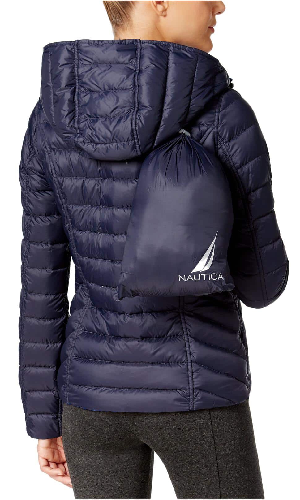 Nautica - מעיל פוך קל קצר הפיך אדום נייבי – תמונה 2
