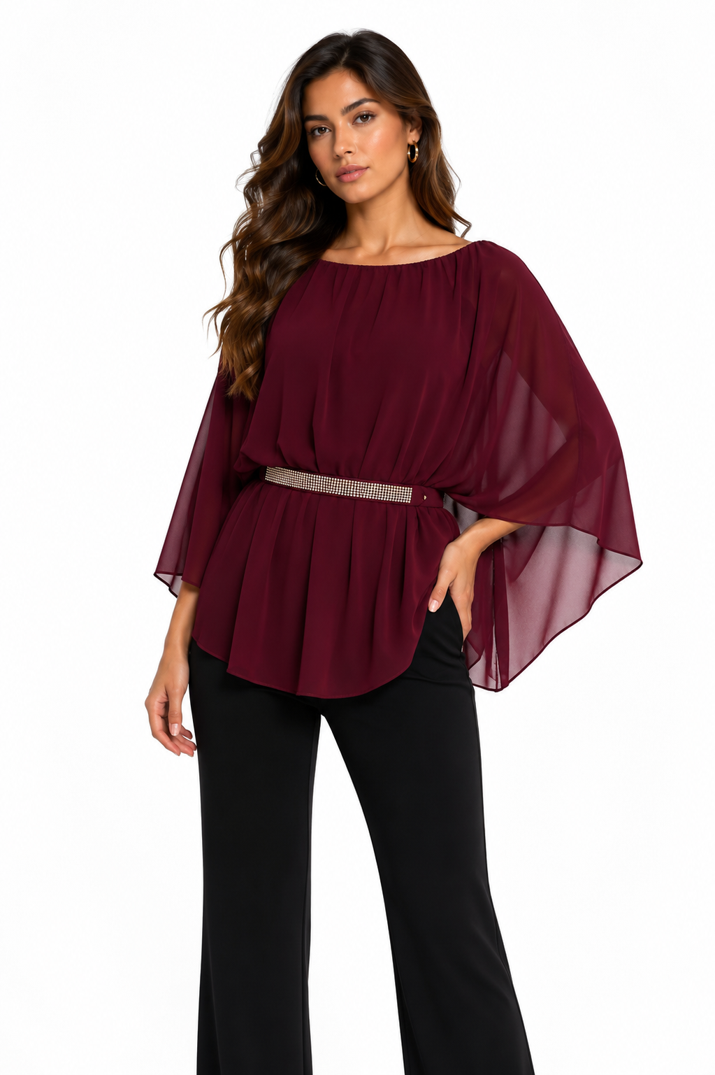 חולצת ערב שיפון בורדו